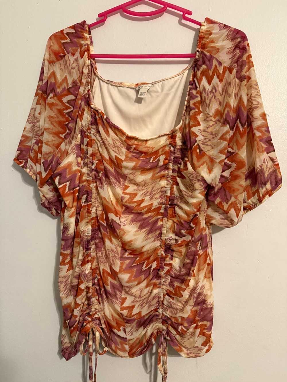Women’s Zigzag Ruched Blouse in Cream, Orange & Purple